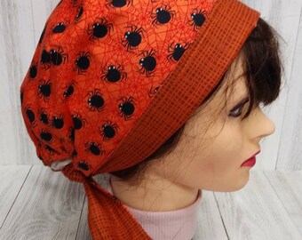 Scrub Skull Cap ORANGE SPIDERS Print Folding Visor Soap Making Hat Medical Nurse Washable Cotton Fabric Ready-Made Hair Bonnet