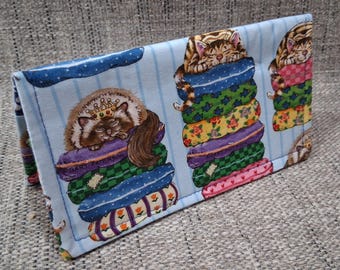 PILLOW Bed Cats Fabric Checkbook Cover Wallet Holder Clutch Purse Billfold Coupon Keeper Debit Registry