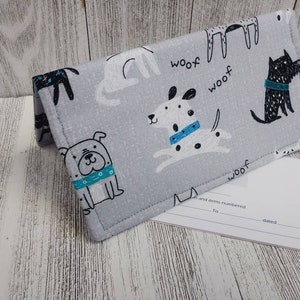 Süße HUNDE Stoff Scheckheft Cover Wallet Coupon-Halter Clutch Geldbörse Billfold USA Fertig Handgemacht