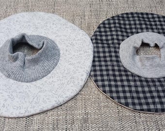 PUL Bibs Custom Order Set of 2 Size Choice XS S L Quilted Water Proof Backs Everyday Cotton Fabric  Stretch Ribbed Slip Over Neck Collar