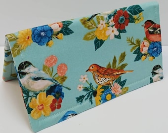 CHECK BOOK Cover and Debit Card Document Coupon Organizer Purse on Beautiful Teal WILD Birds Fabric