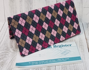 PINK Plaid Registry Checkbook Cover Debit Card Wallet Money Holder Clutch Purse Billfold Coupon Keeper Oversized