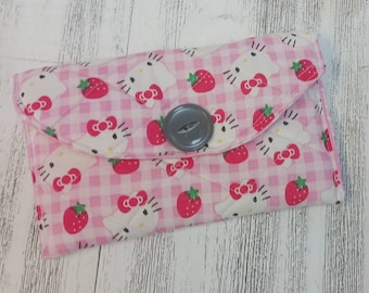 Wallet Clutch Purse Billfold Magnetic  Snap  Closure Pink Kitties Cats USA Handmade Ready-Made