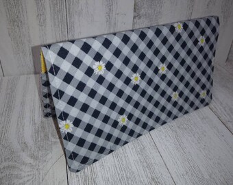 Fabric Check Book Cover Black Gingham Checks Daisy Registry Wallet  Document Coupon Organizer Purse