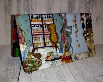 SEWING ROOM Cats Fabric Print Checkbook Cover Coupon Purse Billfold USA Ready-Made