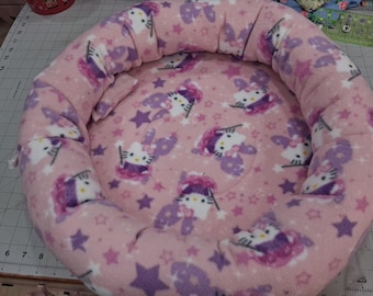 FLEECE Donut Bed Foam Botton Poly Fil Sides Pink Kitty Print Warm Fabric Ready-Made Handmade USA