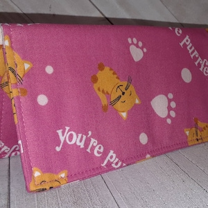 WALLET PURRFECT Fabric Print Pink Cats Coupon Holder Clutch Purse Billfold Ready Made