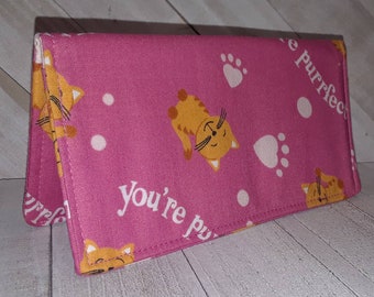WALLET You Are PURRFECT Fabric Print Pink Cats Coupon Holder Clutch Purse Billfold Ready Made