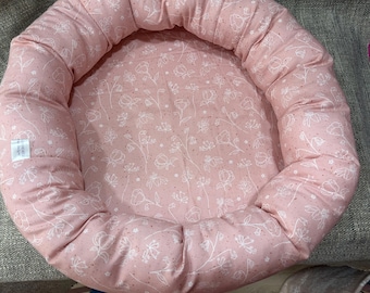 COTTON Fabric Donut Cat Bed Small Dog Foam Botton Poly Fil Sides Pink Summer Fabric Ready-Made Handmade USA