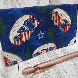 Patriotic Camper Trailors Check Book Cover Transaction Registry Cotton Fabric Document Coupon Organizer Purse Accessory