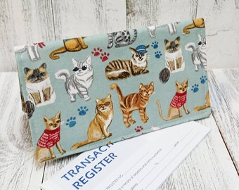 Funny CATS Cat LOVERS Check Book Cover Transaction Registry Cotton Fabric Document Coupon Purse Accessory