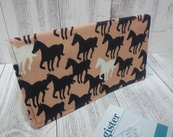 Fabric Check Book Cover Cute Horses Registry Wallet  Document Coupon Organizer Purse