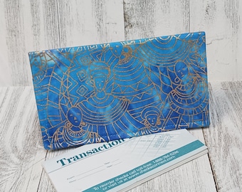 BLUE Gold Batik Checkbook Cover Debit Registry Wallet Holder Clutch Purse Billfold Coupon Keeper