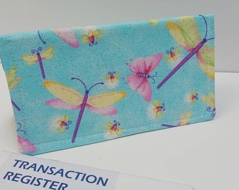 CHECK BOOK Cover and Debit Card Document Coupon Organizer Purse on Beautiful DRAGONFLIES Bugs Fabric