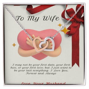 Collar de corazones entrelazados: regalos románticos para tu esposa, ideas para regalos de cumpleaños, collar para tu esposa de parte de tu esposo, tarjeta con mensaje y caja de regalo.