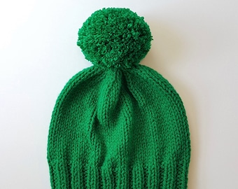 Bobble Hat in Emerald Green Chunky Yarn