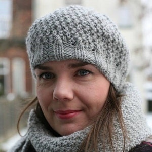 Beanie Hat in Grey Aran Wool