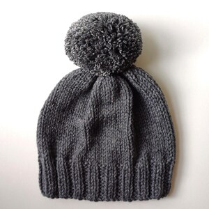 Bobble Hat in Mid Grey Chunky Yarn