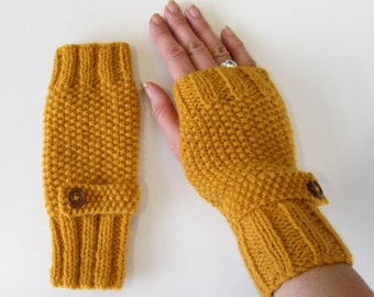 Fingerless Gloves in Mustard Aran Wool