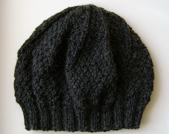 Beanie Hat in Charcoal Grey Aran Wool