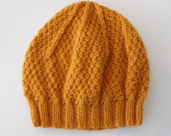 Beanie Hat in Mustard Aran Wool