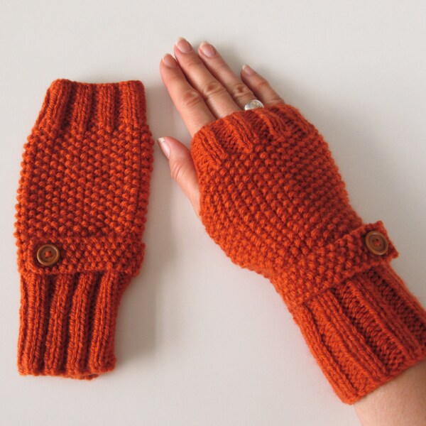 Fingerless Gloves in Burnt Orange Aran Wool