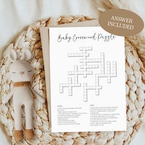 Baby Shower Crossword Puzzle Printable Game, Crossword Baby Shower Games Printable, Baby Shower Party crossword game, Sip and Solve Puzzle