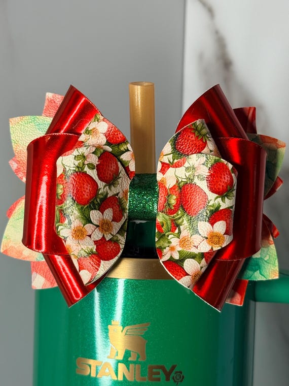Strawberry Tumbler Bow | Red Gloss Cup Bow | Summer Berry Stanley Accesso