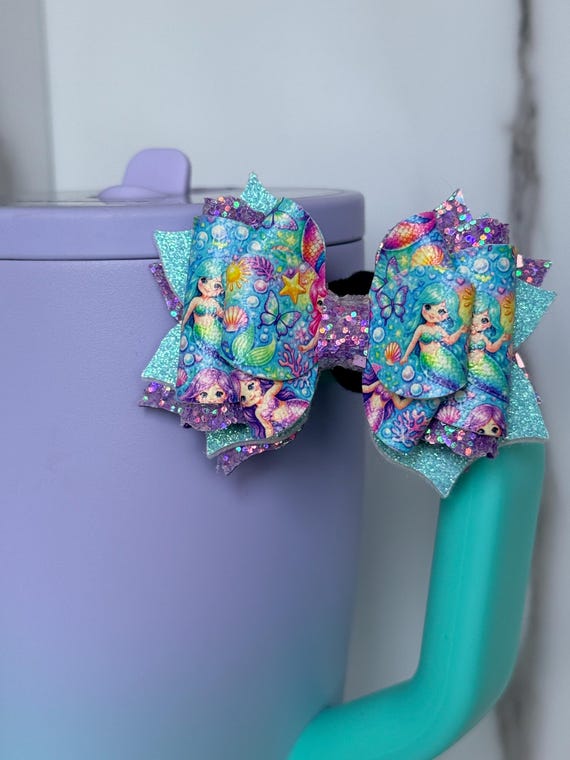 Mermaid tumbler handle bow