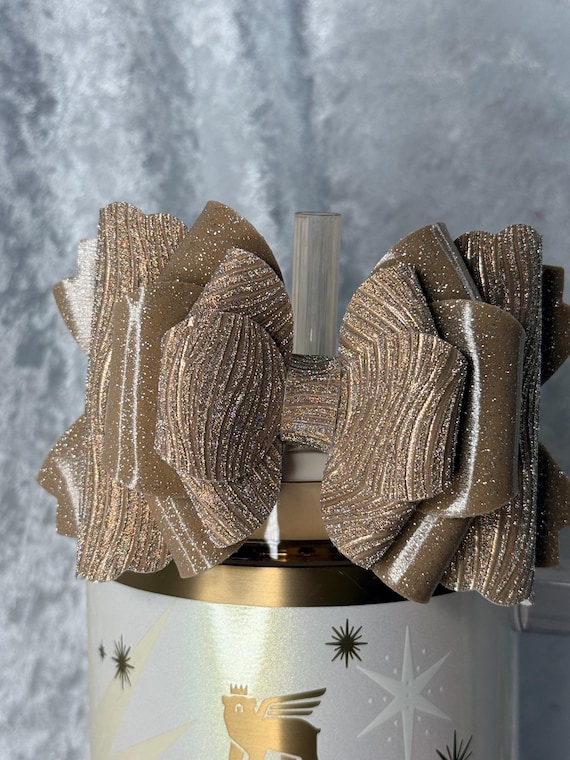 Light gold glossy Glitter Tumbler Bow