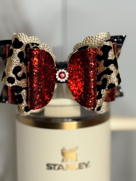 Cheetah print and red glitter tumbler bow