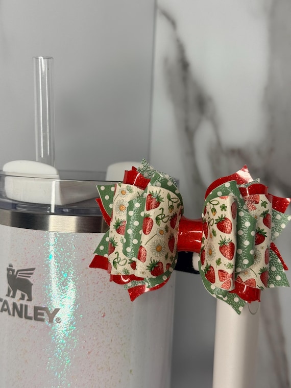 Strawberries and Daisies Tumbler Handle Bow