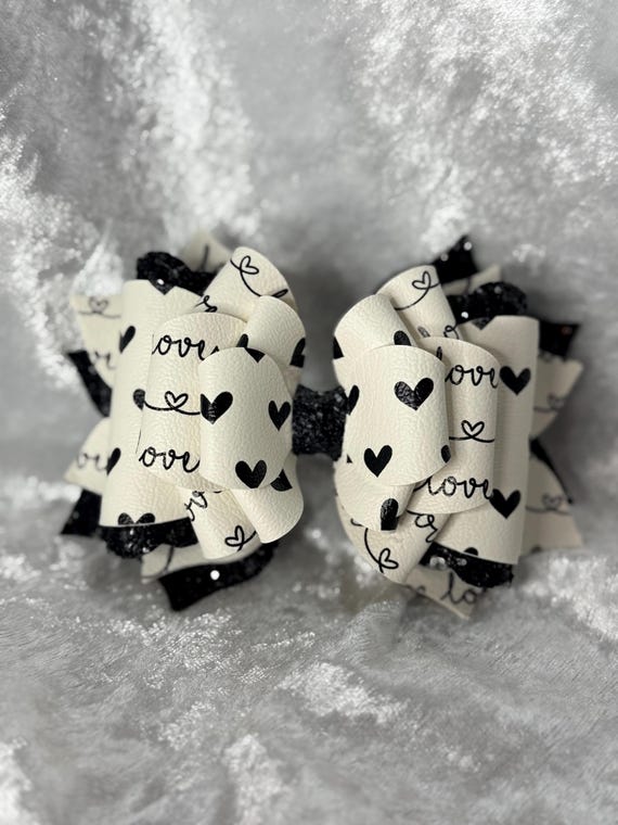Black Glitter Love Hearts Bows | Valentine Straw Topper
