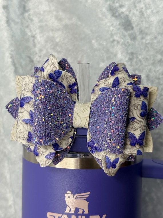 Purple Butterflies and Glitter Tumbler Bow