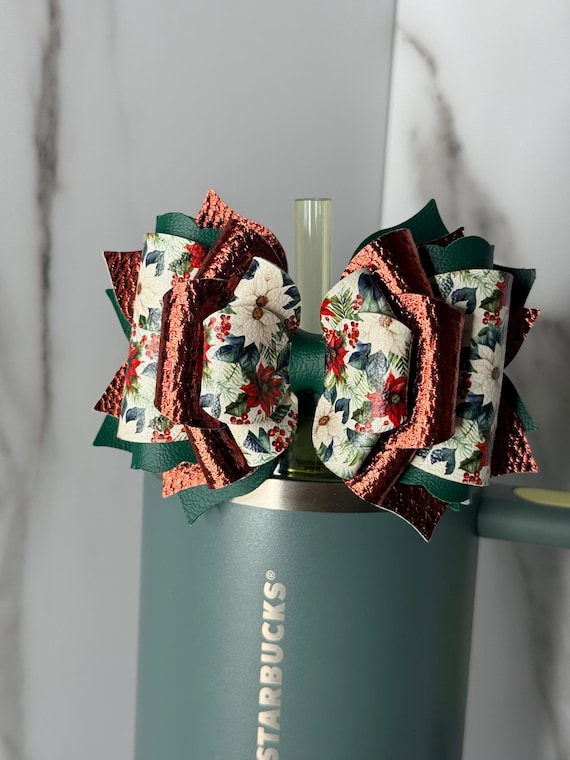 Christmas Tumbler Bow | Red And Green Floral