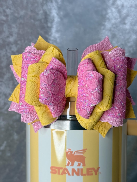 Pink and yellow "pink lemonade" tumbler bow