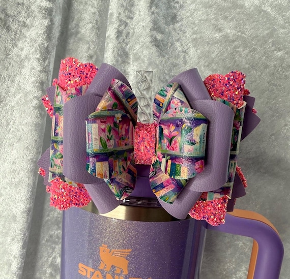 Purple and Pink Glitter Books Tumbler Bow