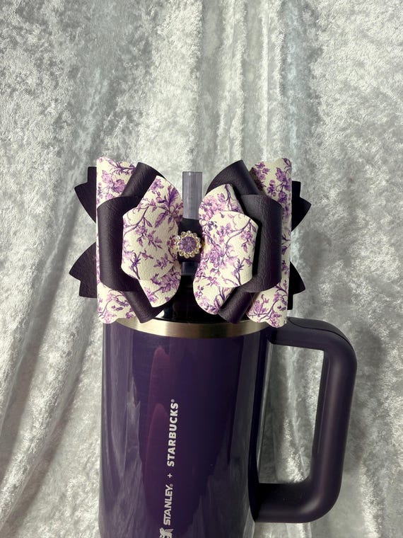 Purple Toile Tumbler Bow