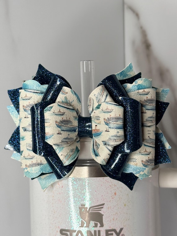Nautical Boat Tumbler Bow | Blue Glitter, Ocean Theme Straw Topper