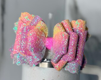Rainbow Glitter Tumbler Bow | Sparkly Cup Accessory