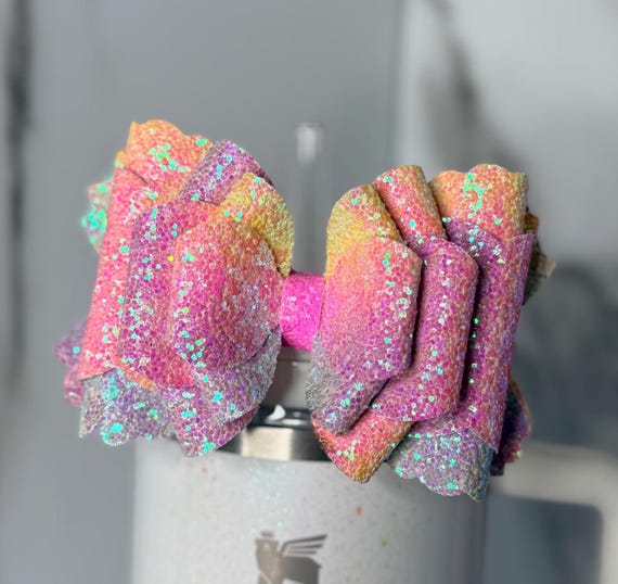 Rainbow Glitter Tumbler Bow | Sparkly Cup Accessory
