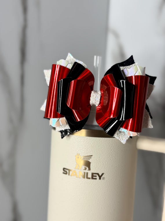 Red & Black Metallic Tumbler Bow