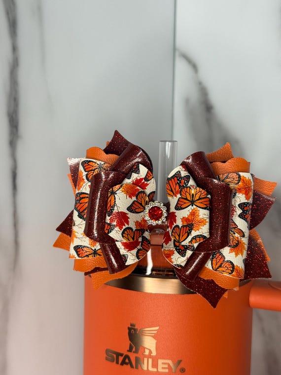Butterflies and fall leaves tumbler bow