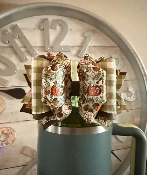 Green gingham fall pumpkins Tumbler Bow