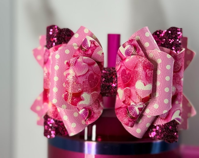 Featured listing image: Pink Heart Tumbler Bow | Valentine Stanley Cup Accessory