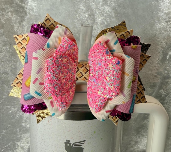 Waffle cone Ice cream toppings- pink and gold tumbler bow