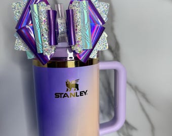 Iridescent Purple Tumbler Bow: Handmade 4.5" Drinkware Accessory