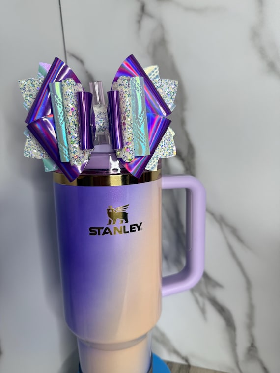 Iridescent Purple Tumbler Bow: Handmade 4.5" Drinkware Accessory