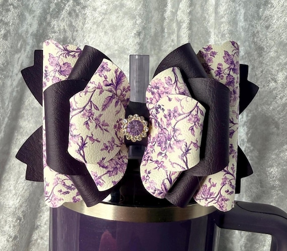 Purple Toile Tumbler Bow