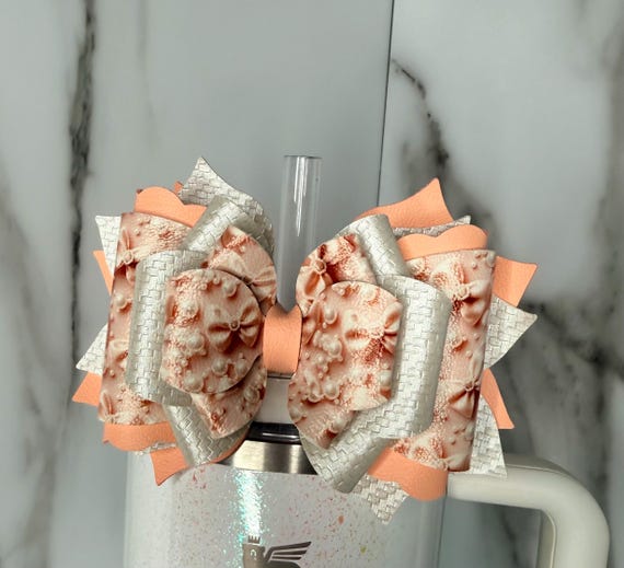 Bows and pearls Tumbler Bow | Coral Peach Summer Cup Bow |